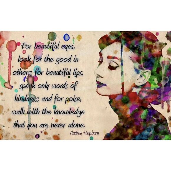 Watercolor bleed inspirational quote by Audrey Hepburn celebrity print picture - Picture 1 of 1